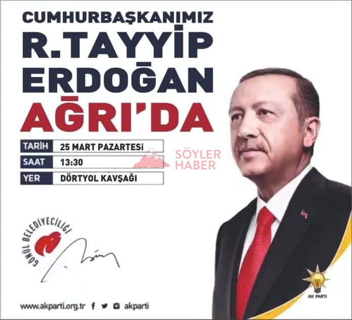 Erdoğan 25 Mart Pazartesi Günü Ağrı'ya Geliyor