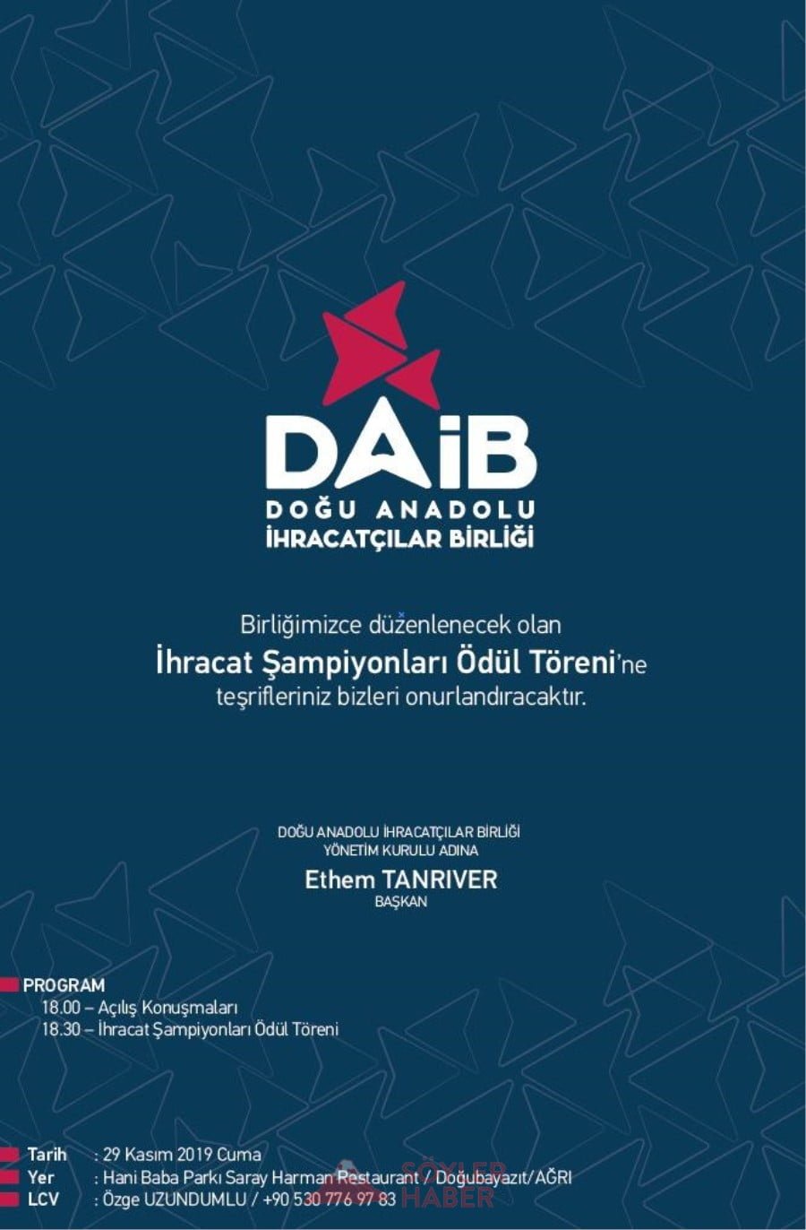 DOĞUBAYAZIT İHRACAT ŞAMPİYONLARI ÖDÜL TÖRENİ 