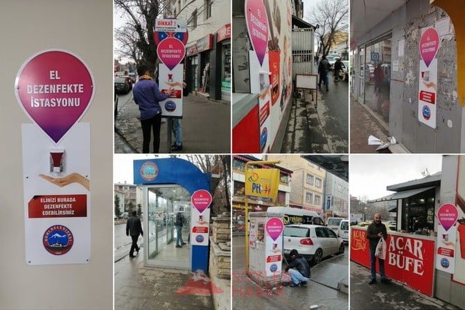SAVCI SAYAN AĞRI'DA ANA CADDELERE EL DEZENFEKTE İSTASYONLARI KURDU