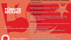 Ağrı'da 15 Temmuz Demokrasi ve Milli Birlik Günü Etkinlikleri Programı
