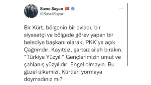 Savcı Sayan'dan PKK'ya açık çağrı! "Silahlarınızı bırakın"